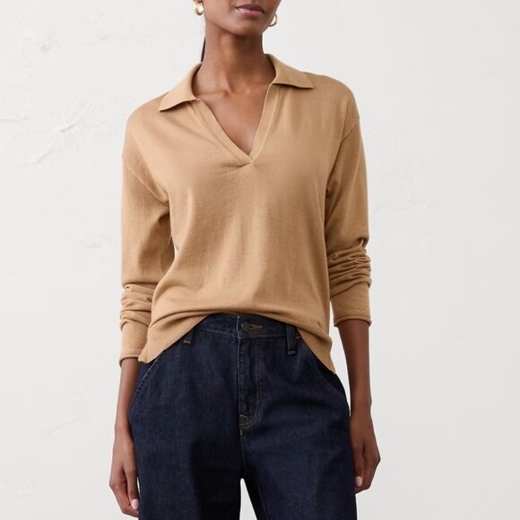 Banana Republic Merino Wool V-neck Sweater, NWT, Camel, S - Picture 2 of 4